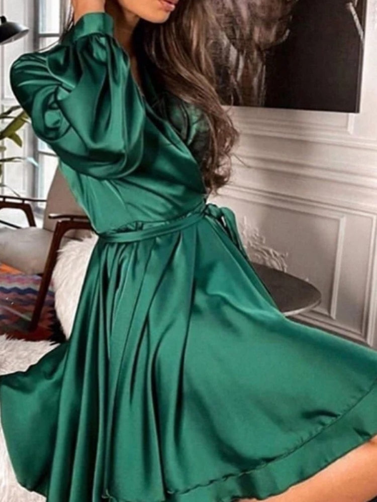 Megan's Dress | Elegant Satin Dress for Women-Green-S-State of Style