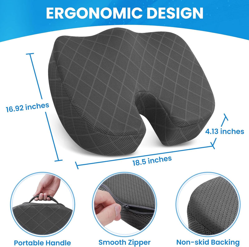 Memory Foam Seat Cushion for Chair - Car and Office Chair Comfort-L-Black-State of Style