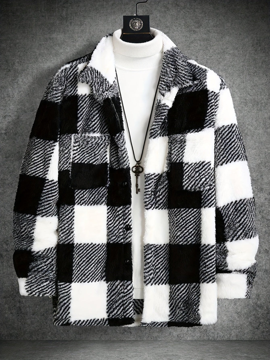 Men's Black and White Checked Fleece Jacket - Riley-S-State of Style