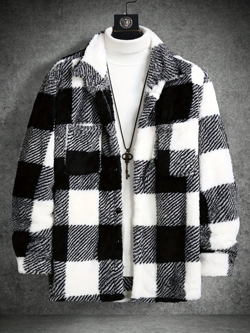 Men's Black and White Checked Fleece Jacket - Riley-S-State of Style