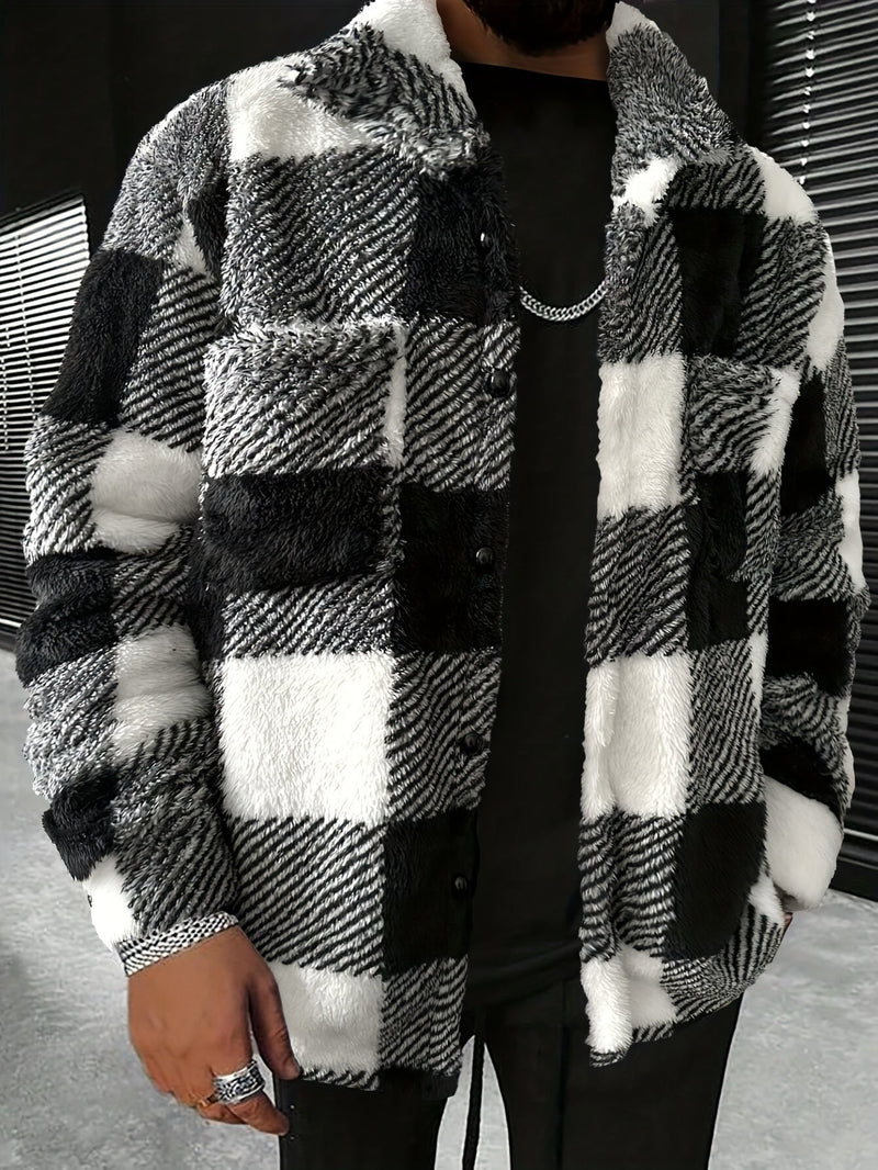 Men's Black and White Checked Fleece Jacket - Riley-S-State of Style