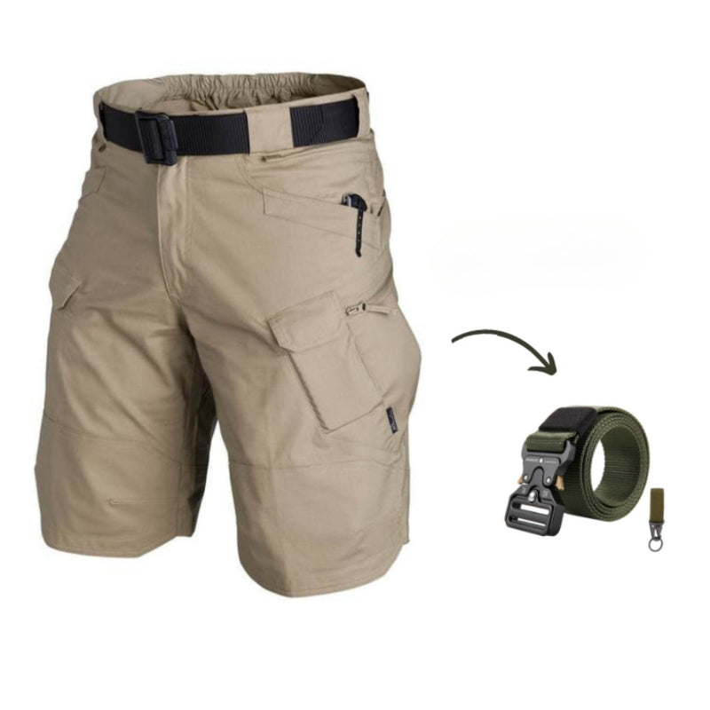Men's cargo shorts with 7 pockets & free belt – Taro-Beige + Belt-S-State of Style