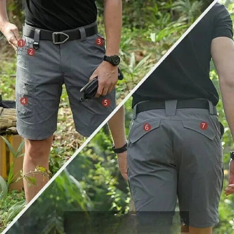 Men's cargo shorts with 7 pockets & free belt – Taro-Black + Belt-S-State of Style