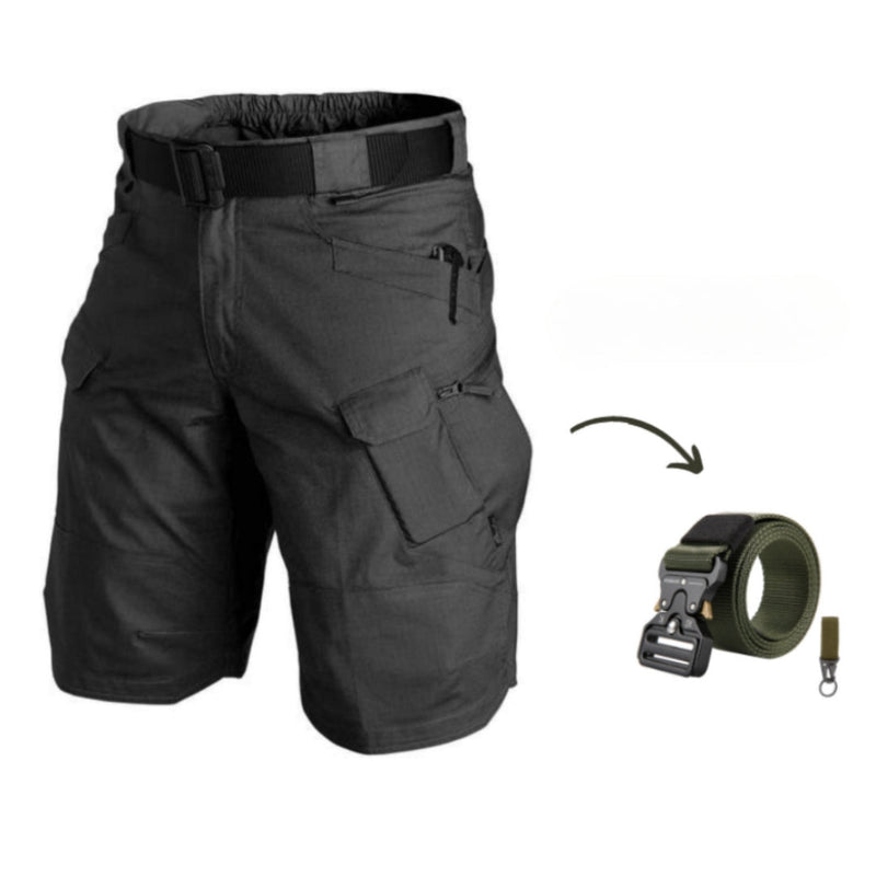 Men's cargo shorts with 7 pockets & free belt – Taro-Black + Belt-S-State of Style