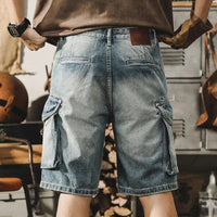 Men's Denim Cargo Shorts in Retro Motorcycle Style – Ronex-Denim Blue-S-State of Style