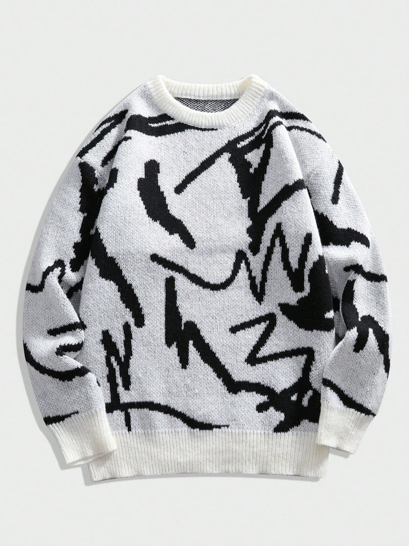 Men’s Graphic Print Sweater - Arvid-Black & White-S-State of Style