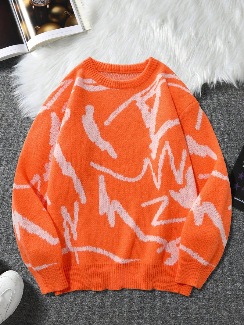 Men’s Graphic Print Sweater - Arvid-Orange-S-State of Style