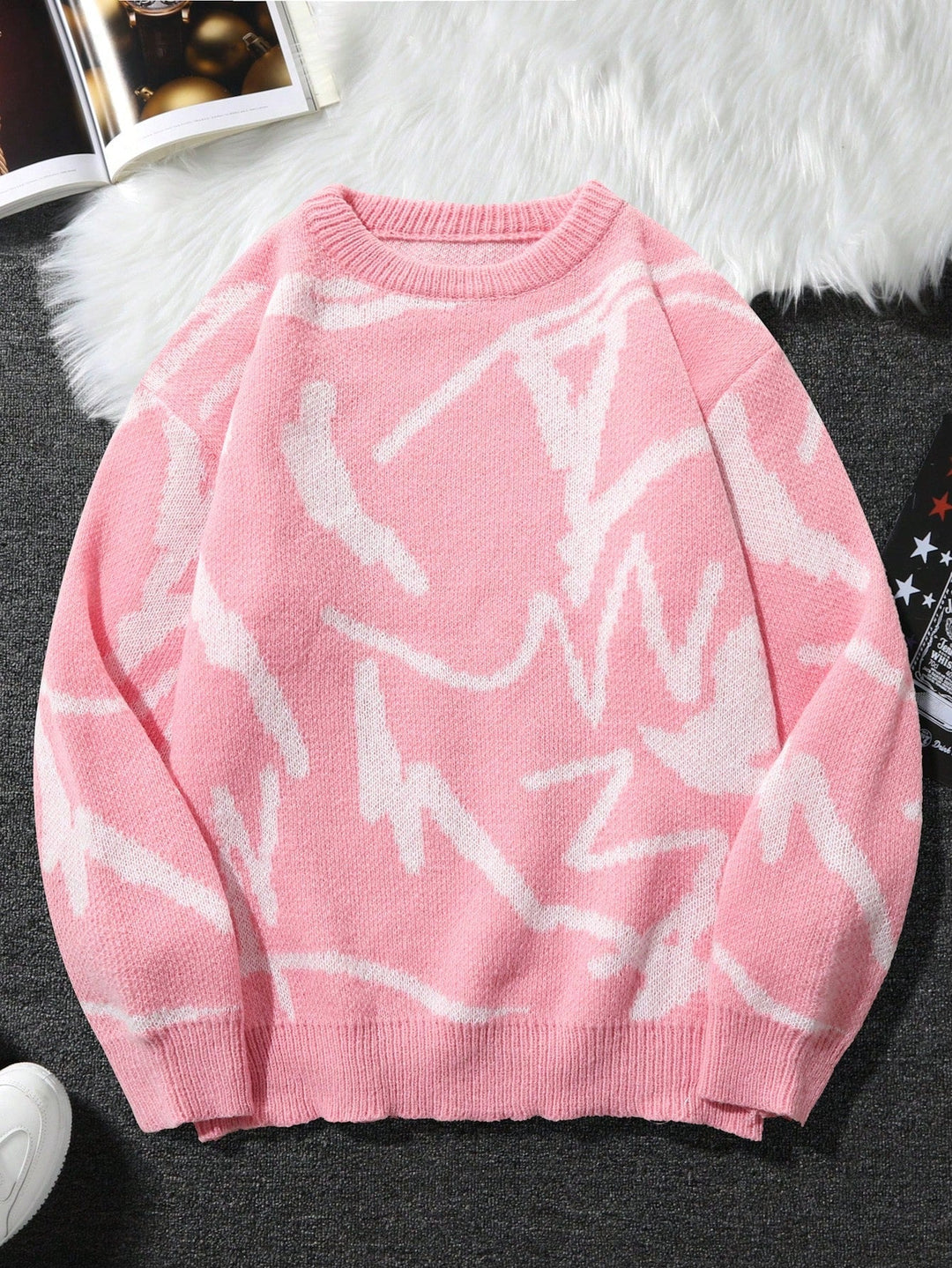 Men’s Graphic Print Sweater - Arvid-Pink-S-State of Style
