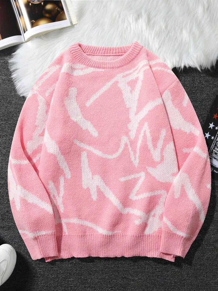 Men’s Graphic Print Sweater - Arvid-Pink-S-State of Style
