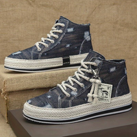 Men's High-Top Denim Sneakers with Grip Sole & Ankle Support – Jarek-Blue-3.5-State of Style