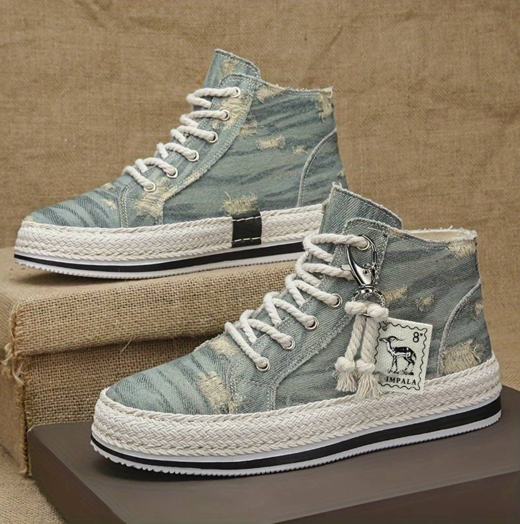 Men's High-Top Denim Sneakers with Grip Sole & Ankle Support – Jarek-Light blue-3.5-State of Style