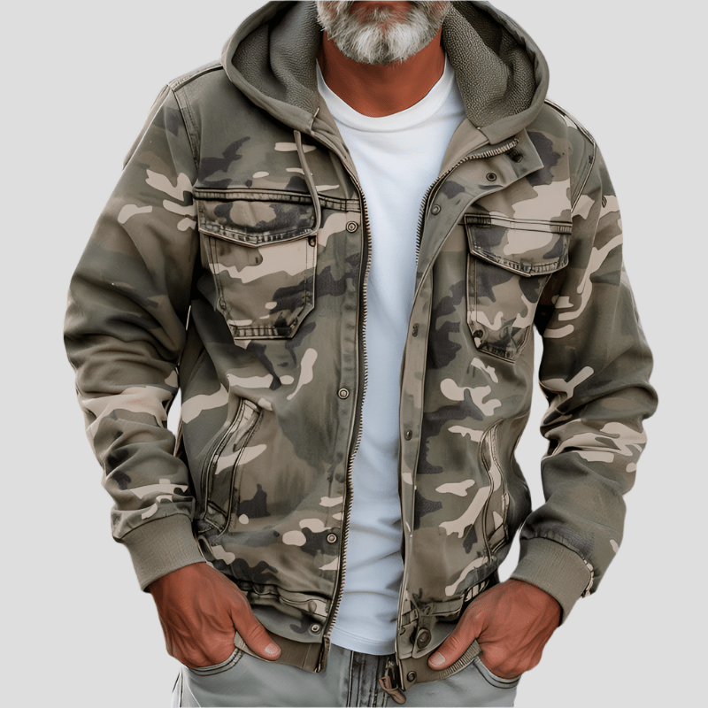 Men's hooded jacket in camouflage look – Bruno-Khaki-XS-State of Style