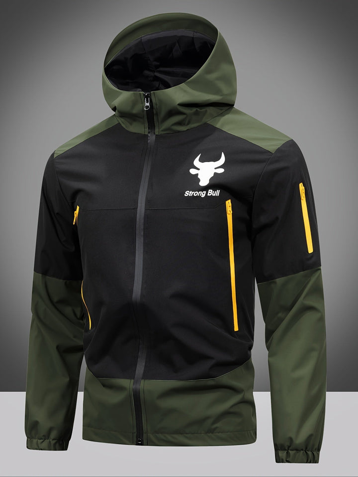 Men's Jacket with Zip, Hood, and Colour Block Design – Milan-Army Green-S-State of Style