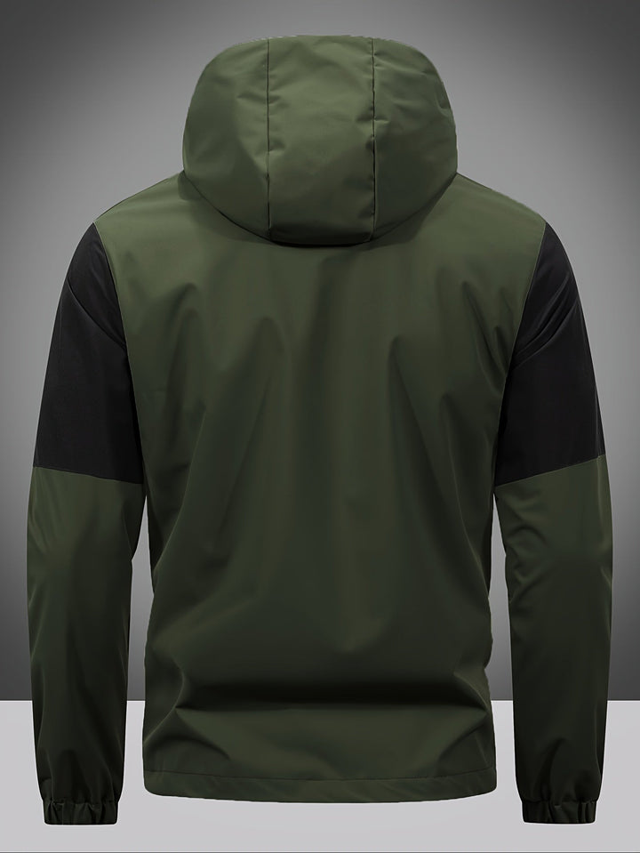 Men's Jacket with Zip, Hood, and Colour Block Design – Milan-Army Green-S-State of Style