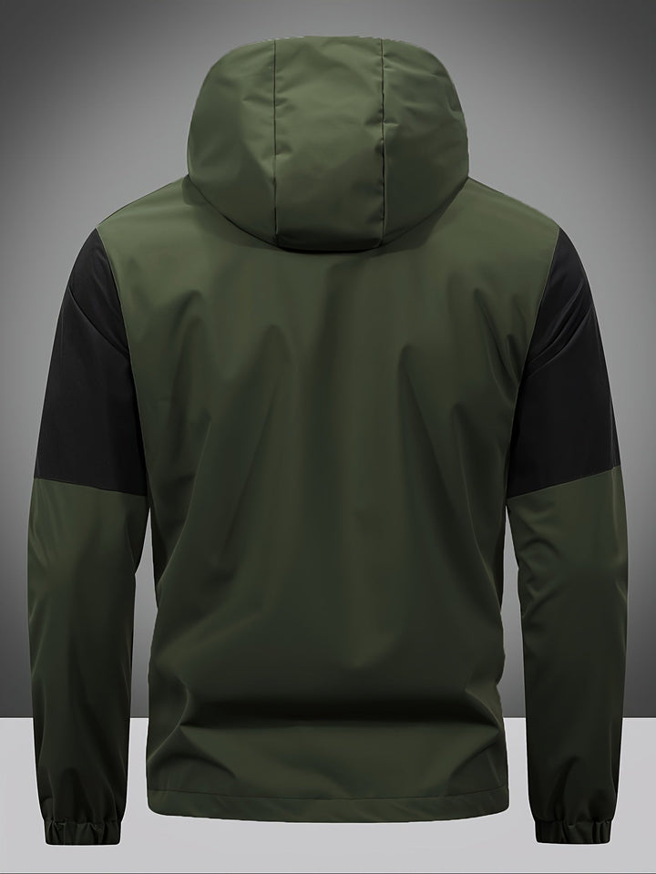 Men's Jacket with Zip, Hood, and Colour Block Design – Milan-Army Green-S-State of Style