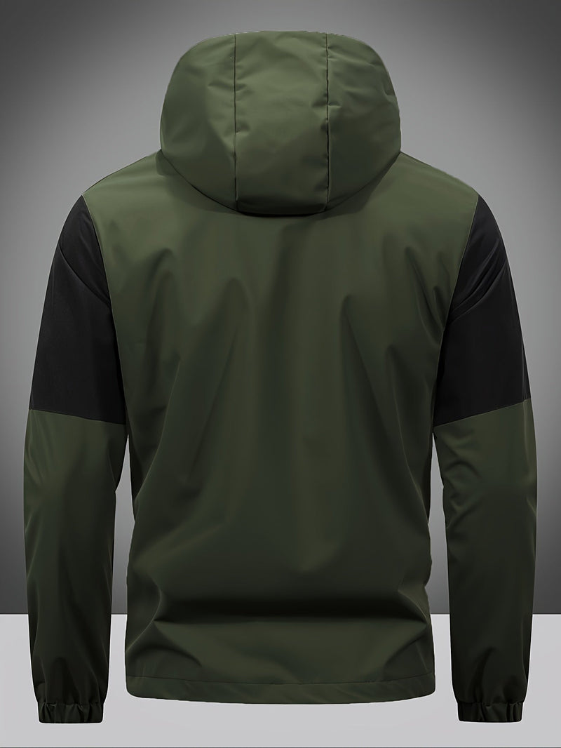 Men's Jacket with Zip, Hood, and Colour Block Design – Milan-Army Green-S-State of Style