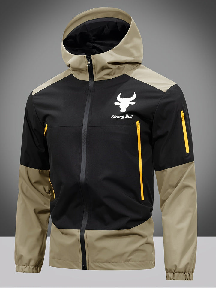 Men's Jacket with Zip, Hood, and Colour Block Design – Milan-Khaki-S-State of Style