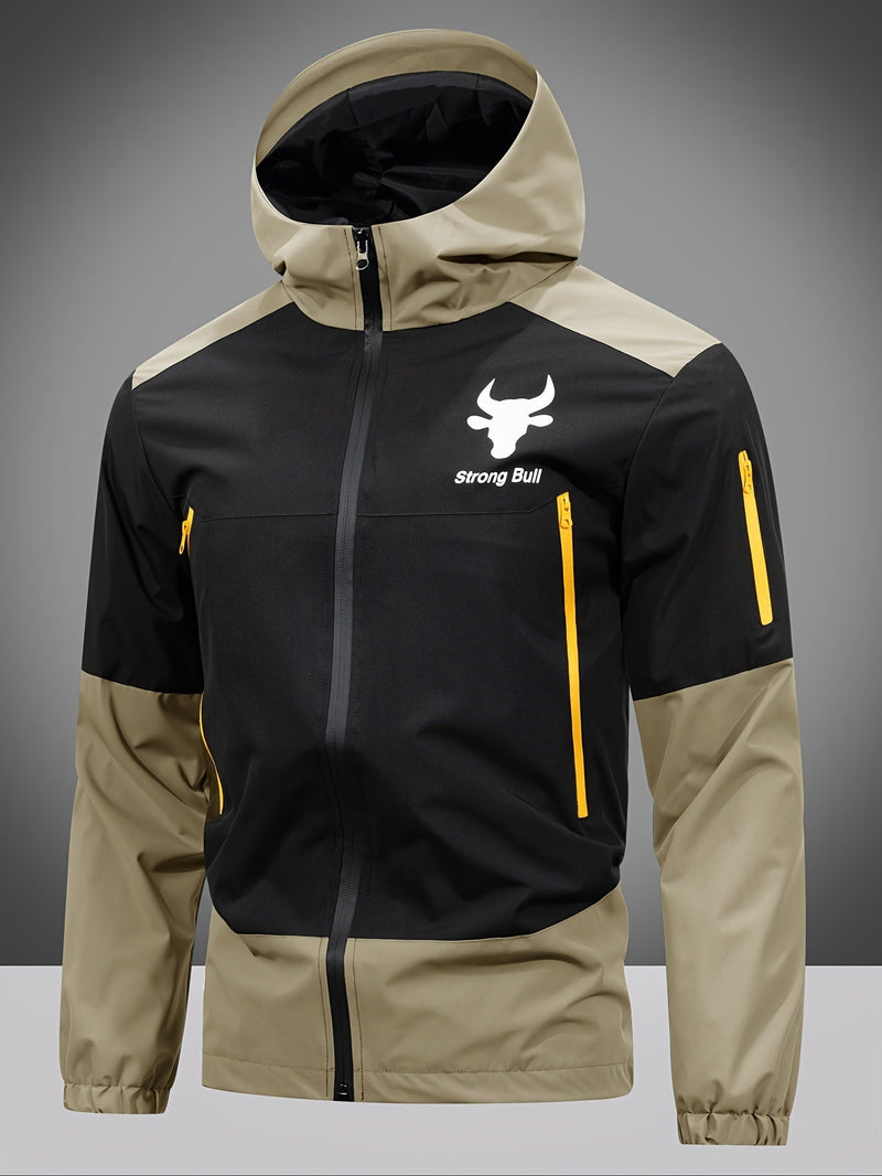 Men's Jacket with Zip, Hood, and Colour Block Design – Milan-Khaki-S-State of Style