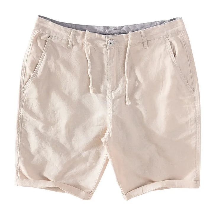 Men's linen-cotton summer shorts with button closure - Sandro-Khaki-S-State of Style