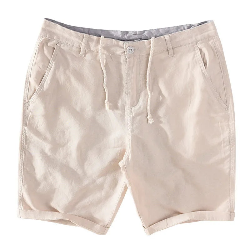 Men's linen-cotton summer shorts with button closure - Sandro-Khaki-S-State of Style
