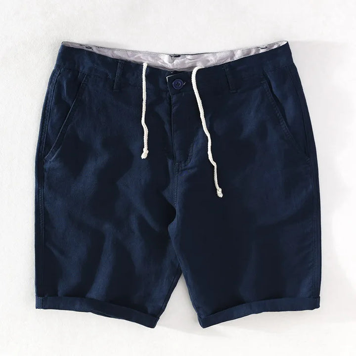 Men's linen-cotton summer shorts with button closure - Sandro-Marine blue-S-State of Style