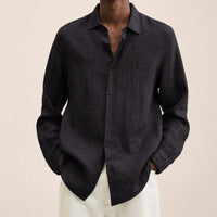 Men's linen shirt with long sleeves – Finn-Black-M-State of Style