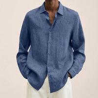 Men's linen shirt with long sleeves – Finn-Blue-M-State of Style