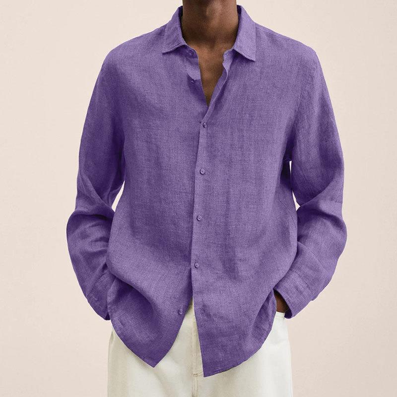 Men's linen shirt with long sleeves – Finn-Purple-M-State of Style