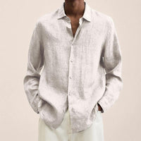 Men's linen shirt with long sleeves – Finn-White-M-State of Style