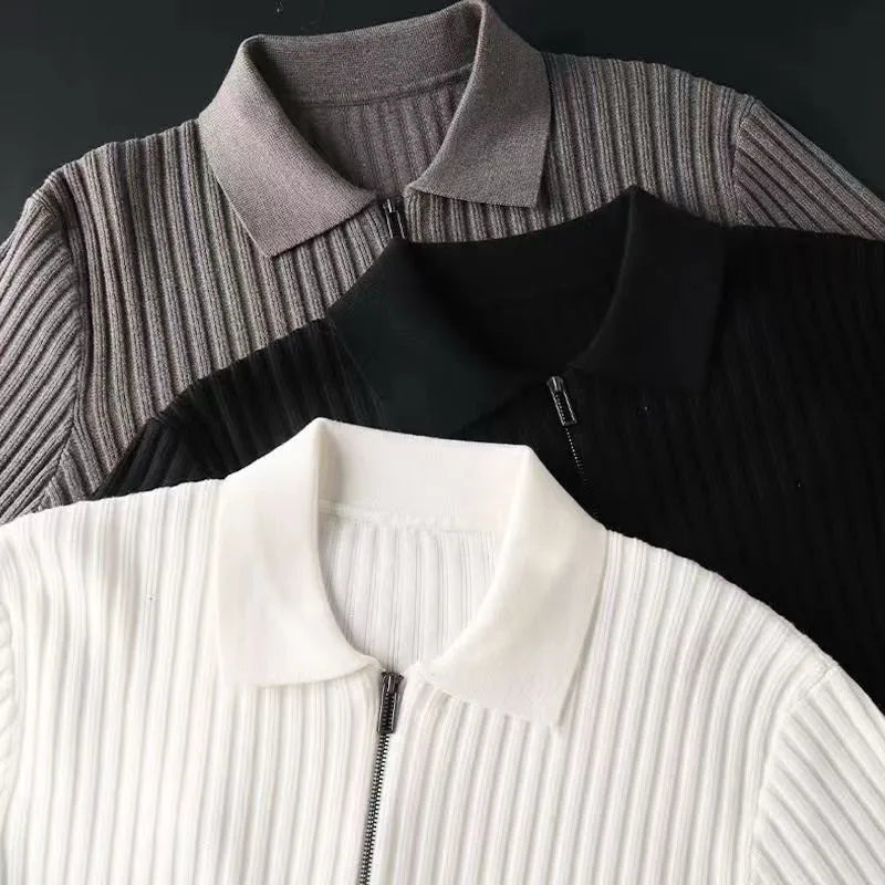 Men's Merino Zip Polo Sweater - Ethan-Black-M-State of Style
