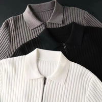 Men's Merino Zip Polo Sweater - Ethan-Black-M-State of Style