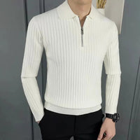 Men's Merino Zip Polo Sweater - Ethan-Black-M-State of Style