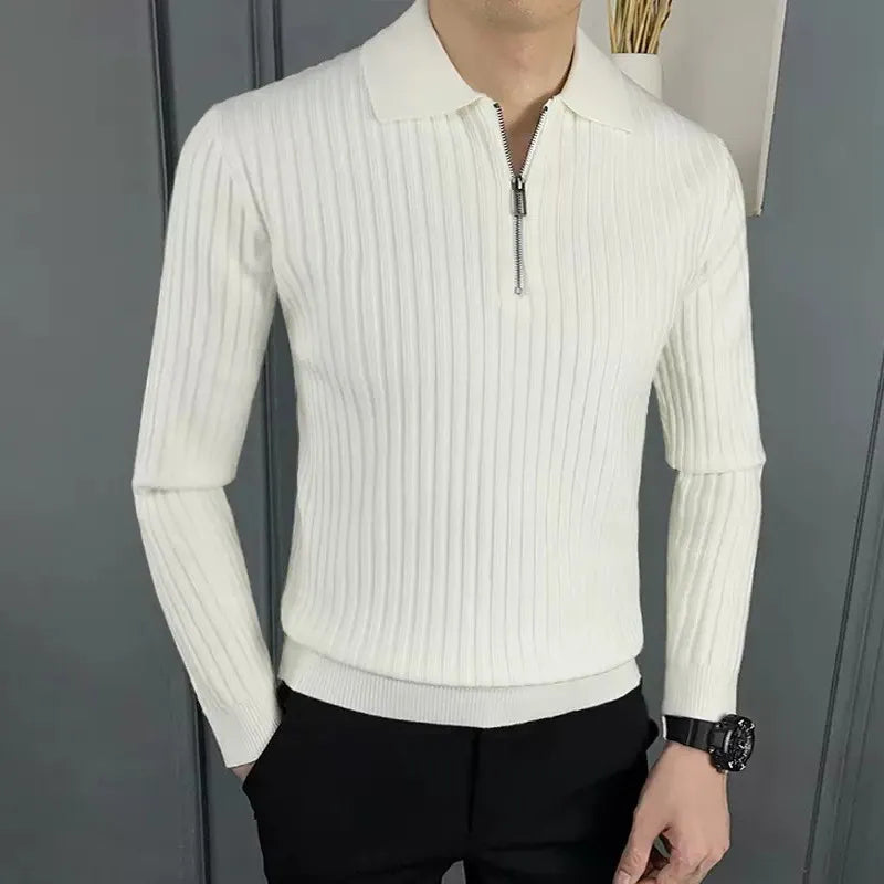 Men's Merino Zip Polo Sweater - Ethan-Black-M-State of Style
