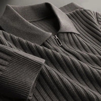 Men's Merino Zip Polo Sweater - Ethan-Black-M-State of Style