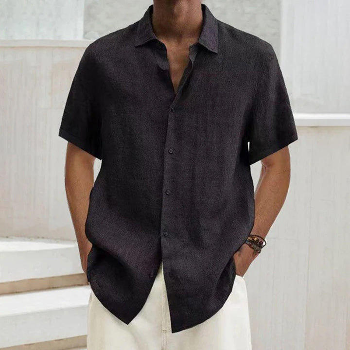 Men's polo shirt made of cotton-linen – Noah-Black-S-State of Style