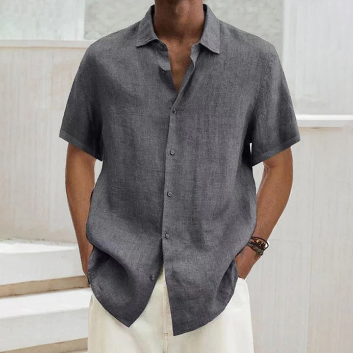 Men's polo shirt made of cotton-linen – Noah-Dark grey-S-State of Style