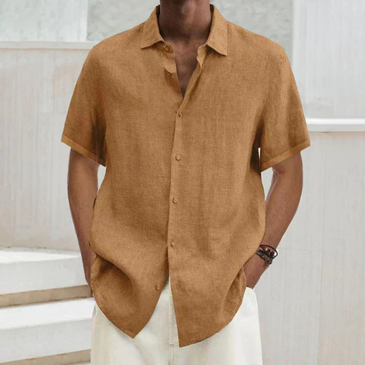 Men's polo shirt made of cotton-linen – Noah-Khaki-S-State of Style