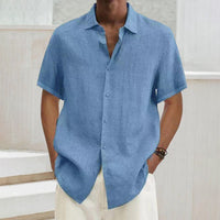 Men's polo shirt made of cotton-linen – Noah-Light blue-S-State of Style