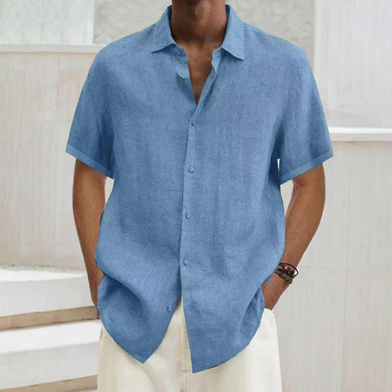 Men's polo shirt made of cotton-linen – Noah-Light blue-S-State of Style