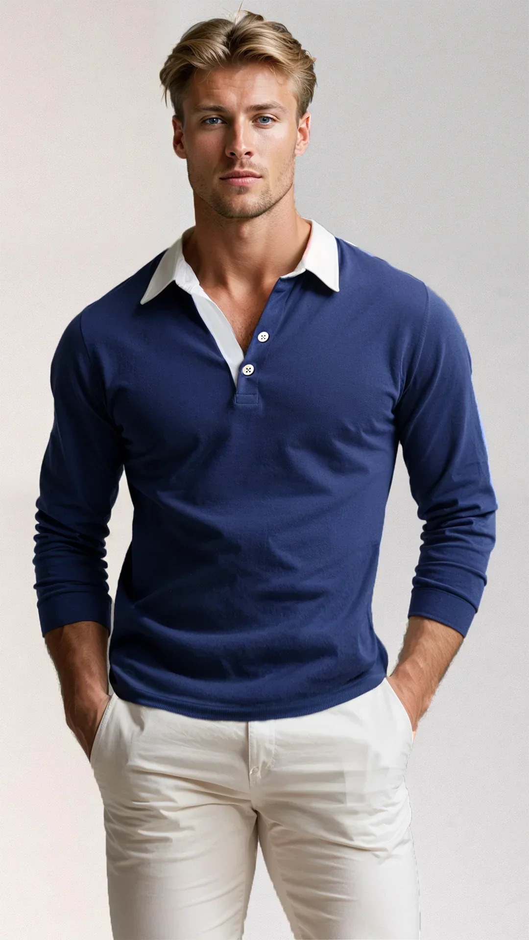 Men's Polo Sweater – Lorenzo-Dark blue-S-State of Style