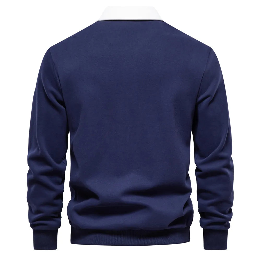 Men's Polo Sweater with Long Sleeves - Rafael-Dark Blue-S-State of Style