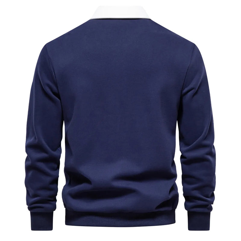 Men's Polo Sweater with Long Sleeves - Rafael-Dark Blue-S-State of Style