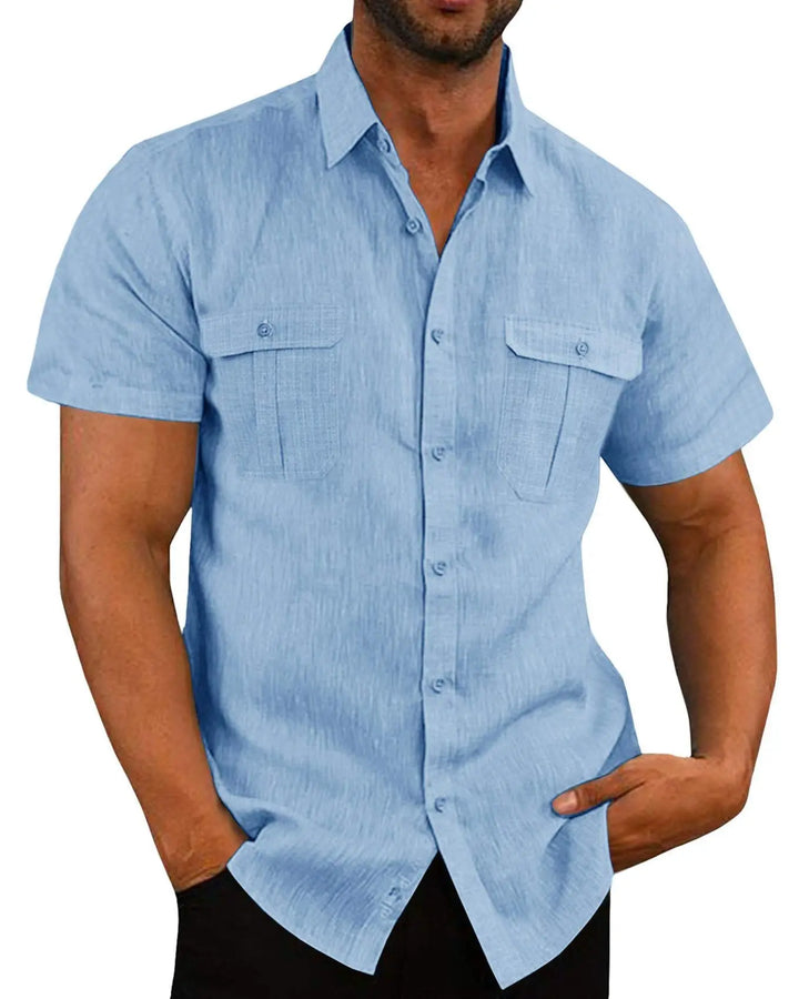 Men's Short-Sleeve Shirt with Chest Pockets and Kent Collar – Lennard-Blue-S-State of Style