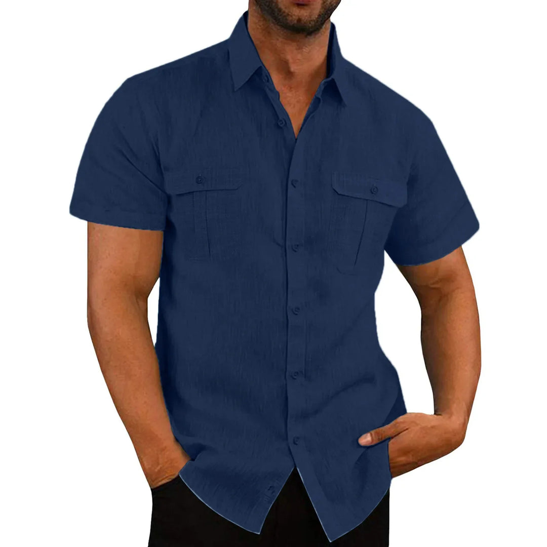 Men's Short-Sleeve Shirt with Chest Pockets and Kent Collar – Lennard-Dark blue-S-State of Style