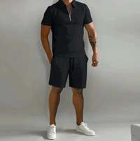 Men's sports set polo with zip and shorts summer style - Dario-Black-S-State of Style