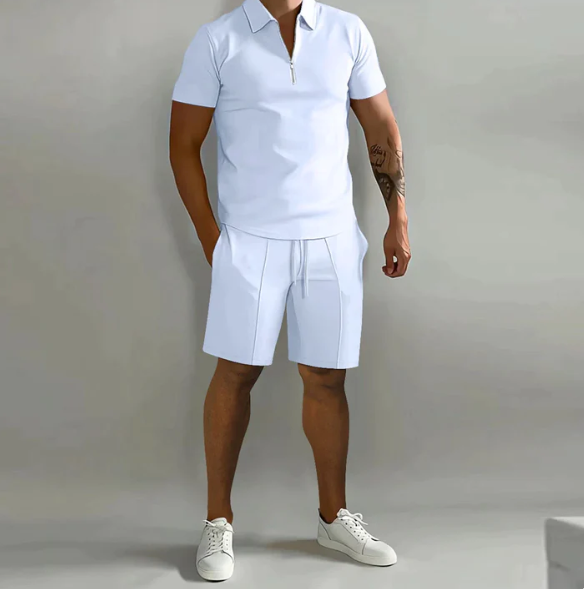 Men's sports set polo with zip and shorts summer style - Dario-White-S-State of Style