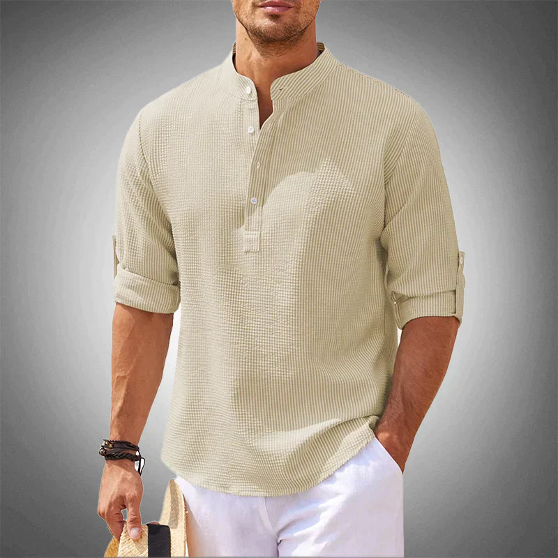 Men's Summer Shirt Breathable Short Sleeve Casual Shirt - Luca-Beige-S-State of Style