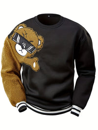 Men's Sweatshirt with Embroidered Cartoon Bear - Jasper-Black-S-State of Style