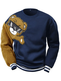 Men's Sweatshirt with Embroidered Cartoon Bear - Jasper-Blue-S-State of Style