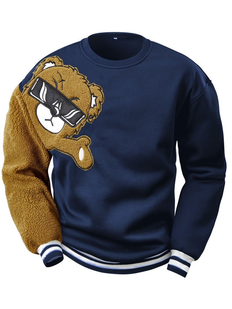 Men's Sweatshirt with Embroidered Cartoon Bear - Jasper-Blue-S-State of Style